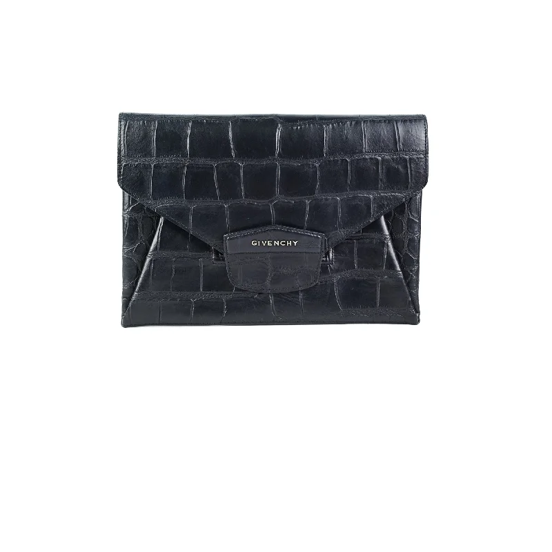 Givenchy Antigona Croc Print Envelope Clutch Black