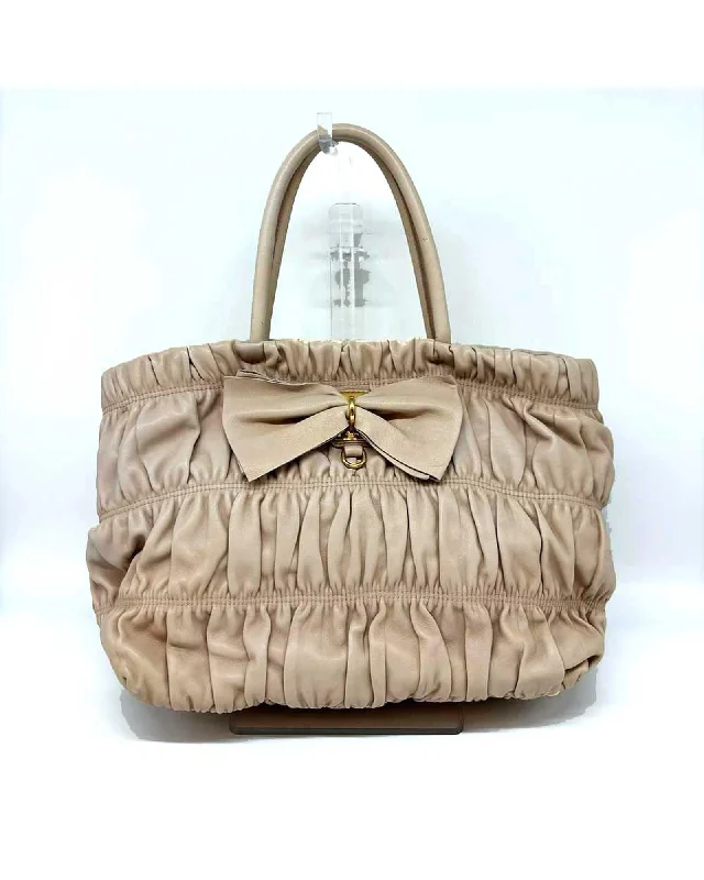 Beige Nappa Leather 2-Way Handbag by Prada