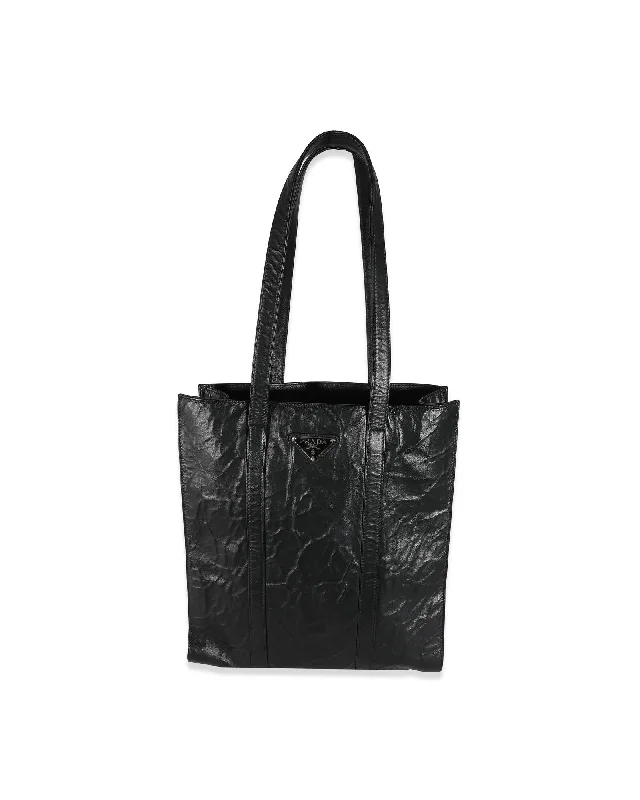 Black Antique Nappa Small Tote with Silver-tone Hardware