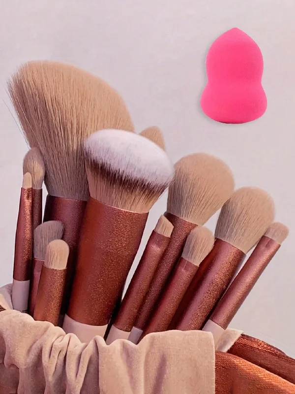 13Pcs Makeup Brush Set Soft And Powper Puff Fluffy Professional Cosmetic Foundation Powder Eyeshadow Kabuki Blending Make Up Brush Beauty Tool With Bag Makeup Sponge Beauty Gift For Makeup Beginner