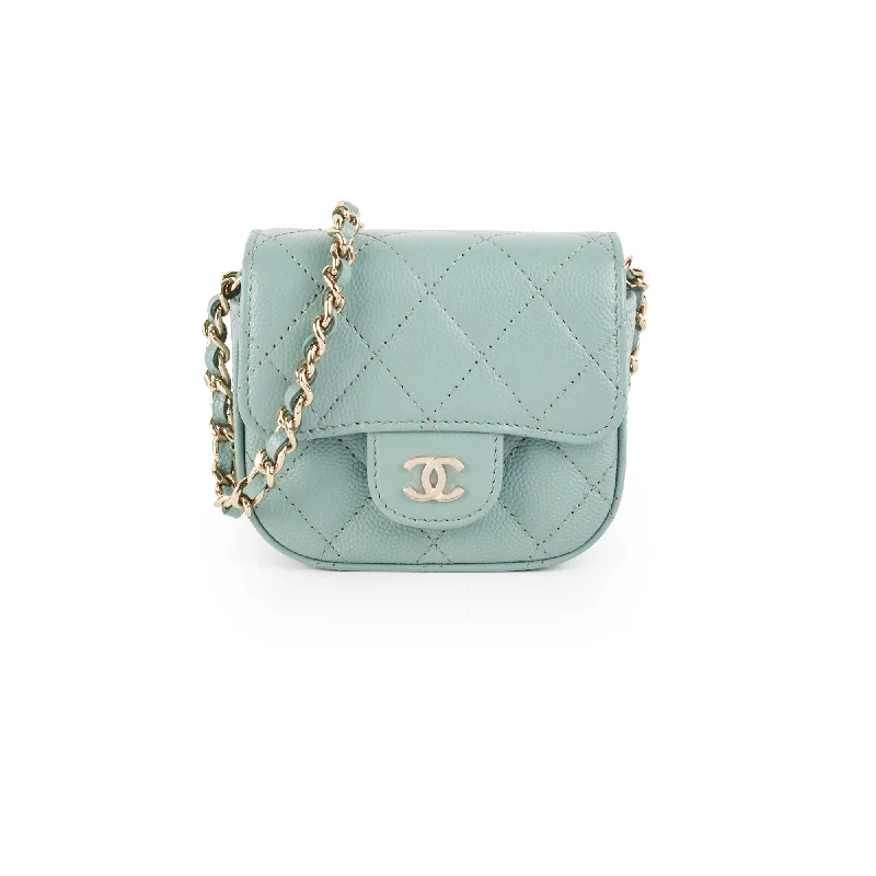 Chanel Micro Bag With Chain Greyish Green LGHW  Caviar