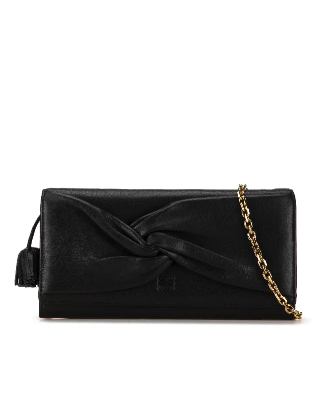 Nappa Leather Wallet on Chain with Tassel and Gold-Tone Chain Strap