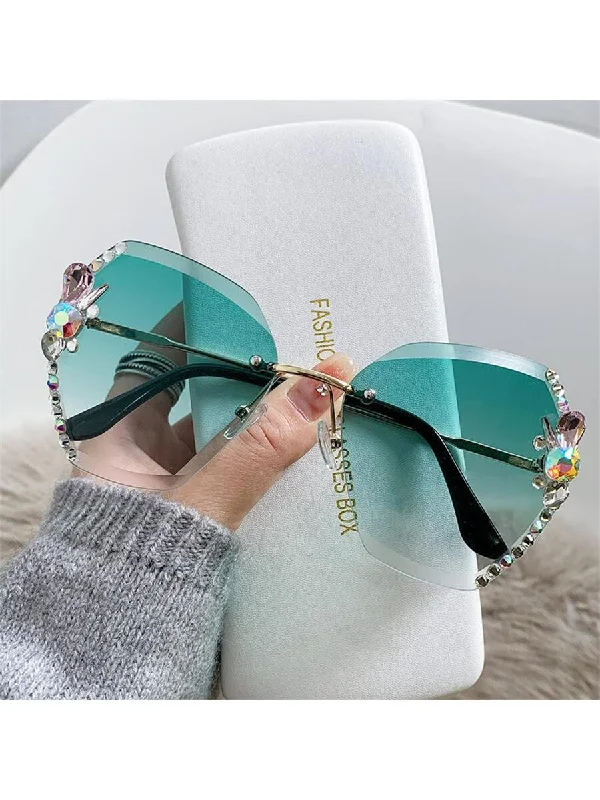 1pc Fashionable Rhinestone Sunglasses For Women, Slimming Effect, UV Protection, Daily Use