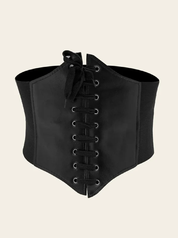 1pc Women Black Lace-up Corset Belt For Dress Decoration