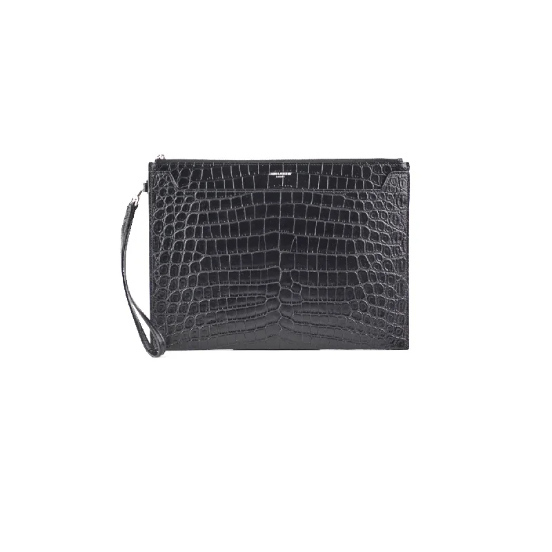 Saint Laurent Croc Embossed Black Clutch