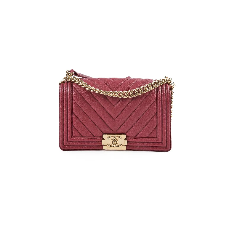 Chanel Caviar Old Medium Boy Bag Burgundy