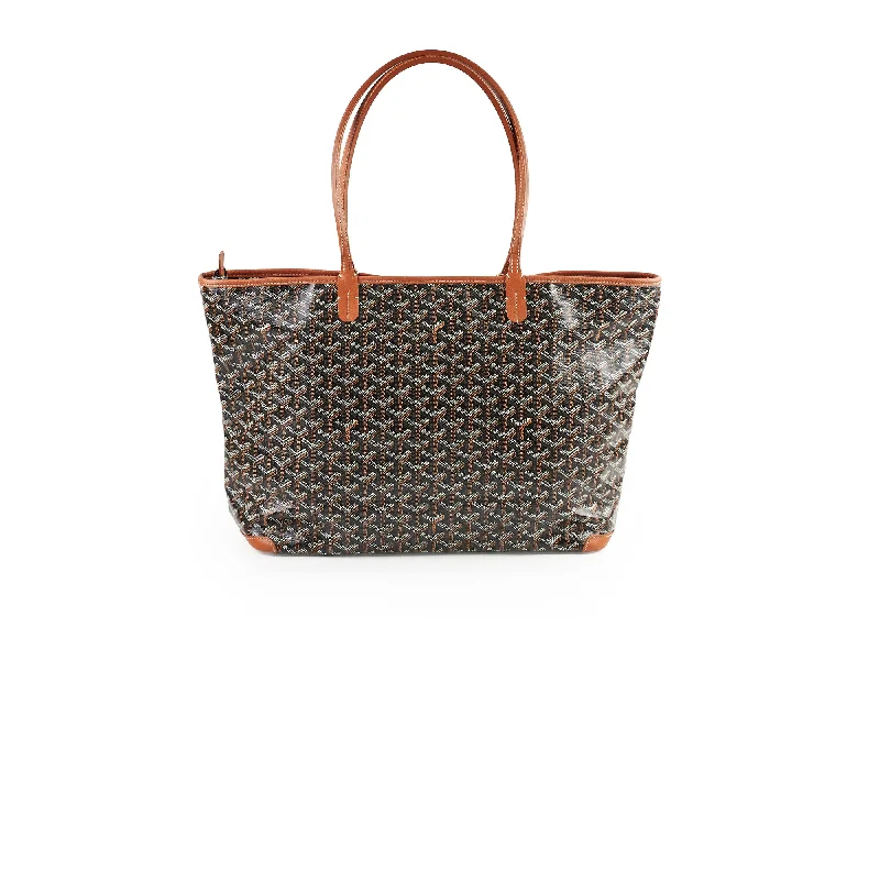 Goyard Artois MM Zip Leather Tote Bag Black & Brown