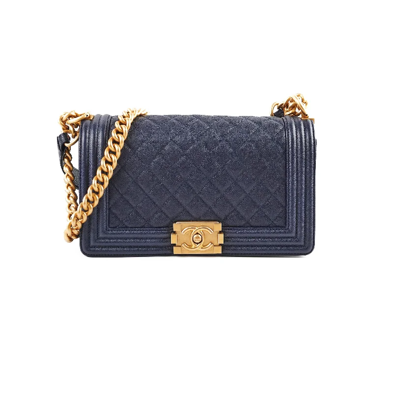 Chanel Caviar Old Medium Boy Navy 25 Series