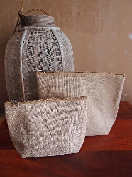 240 ct Zippered Jute / Canvas Pouch Cosmetic Bag with Gusset - By Case