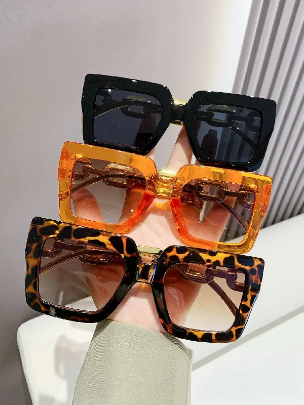 3pcs Women's Fashionable Square Shaped Plastic Decorated Sunglasses