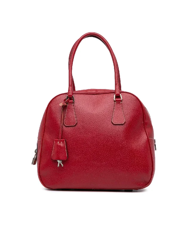 Cinghiale Bauletto Leather Handbag with Rolled Handles and Zip Closure