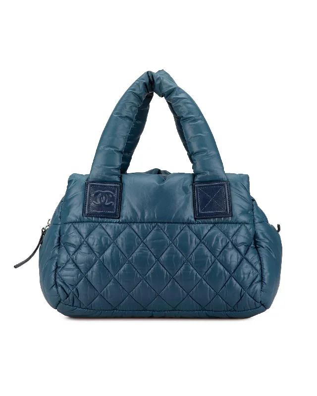 Small Quilted Nylon Handbag with Leather Trim