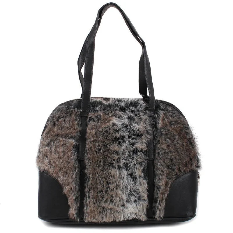 64637 Tricolor Faux-Fur Dome Shoulder Satchel