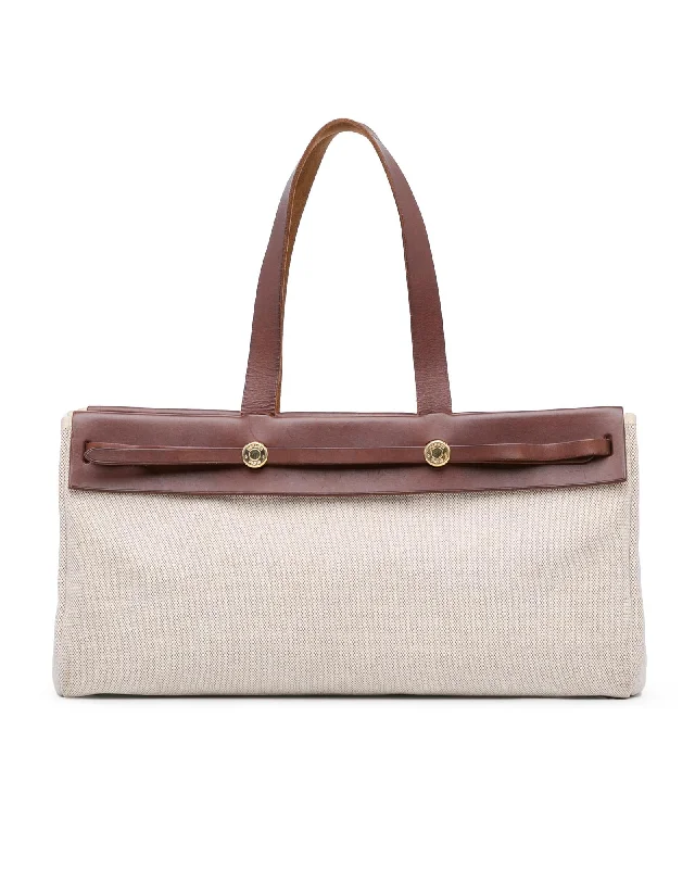 Herbag Cabas Canvas Tote with Leather Straps and Interchangeable Body