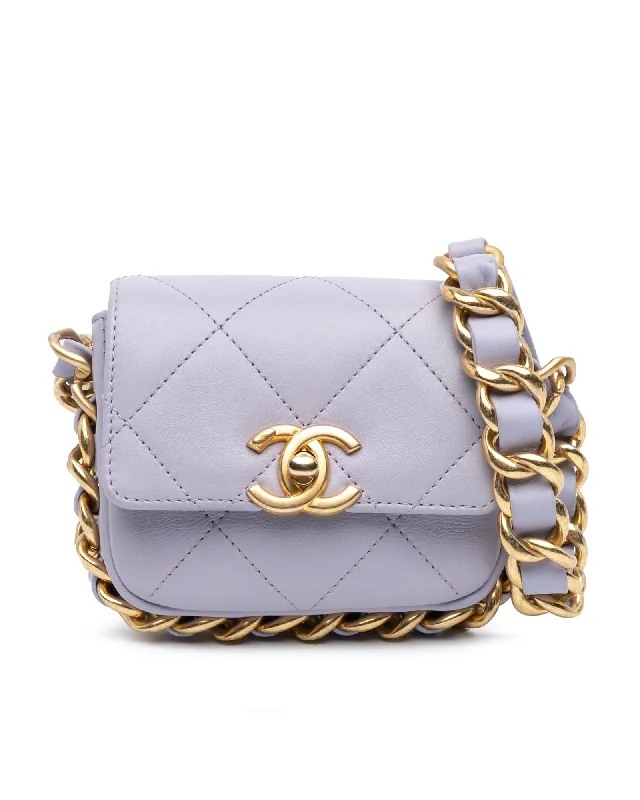 Quilted Leather Chain Strap Crossbody Bag with Turn-Lock Closure