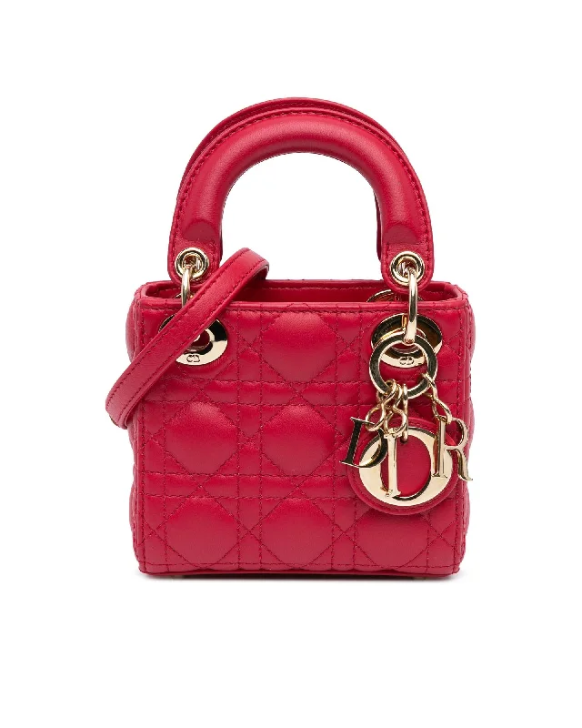 Quilted Lambskin Leather Handbag with Detachable Shoulder Strap