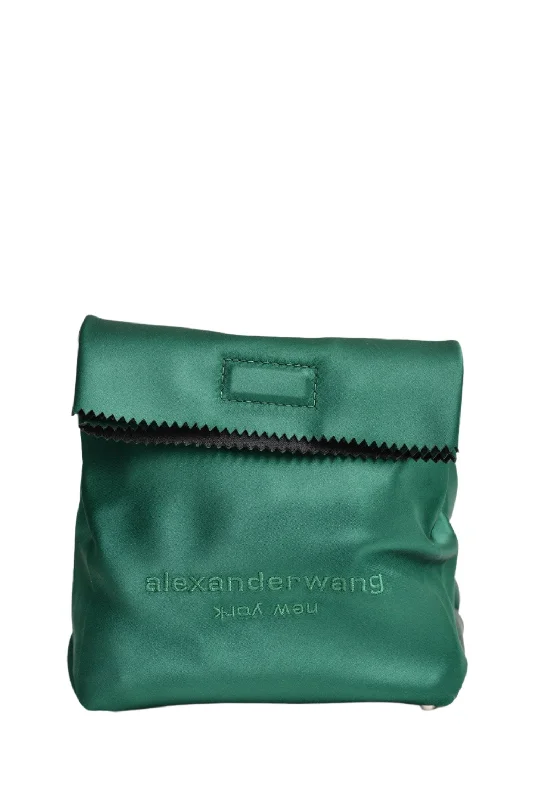 Alexander Wang Green Satin Logo Embroidered Clutch