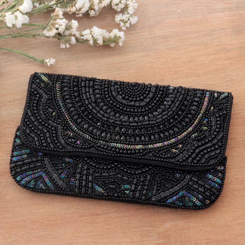 Artisan Crafted Beaded Silk Clutch from India - City Nights