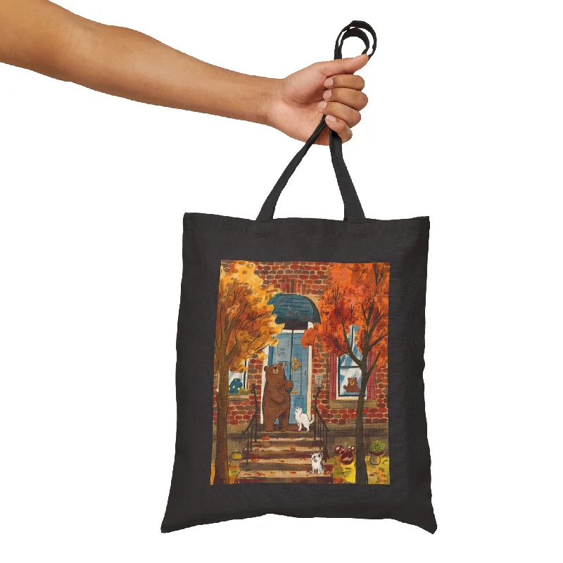 Autumn Gathering at Bear's Door Cotton Canvas Tote Bag - EmpressKorea