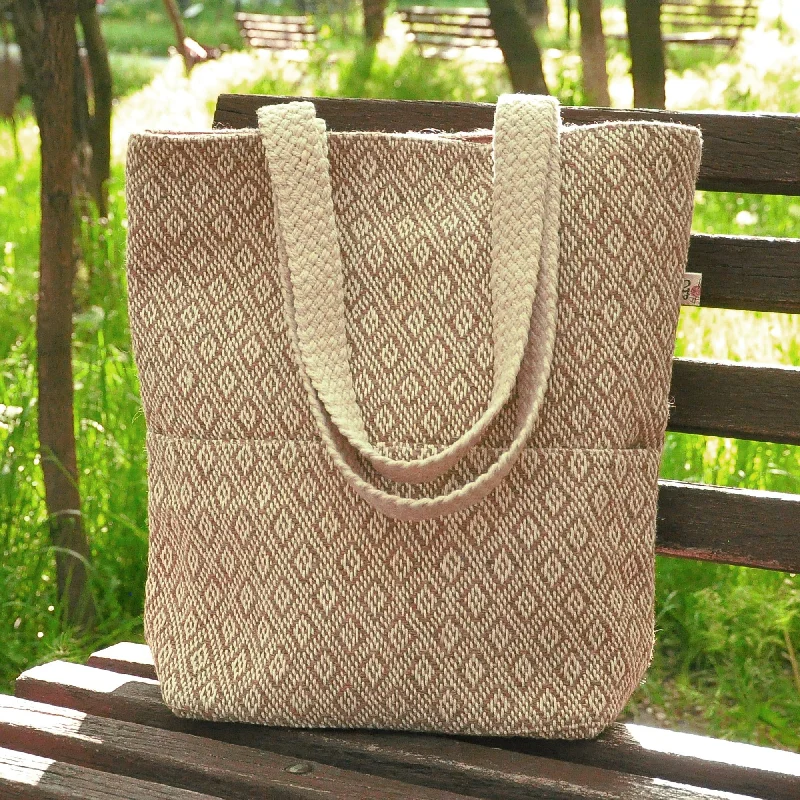 Beige and White Wool Tote Bag Hand-Woven in Armenia - Always Stylish