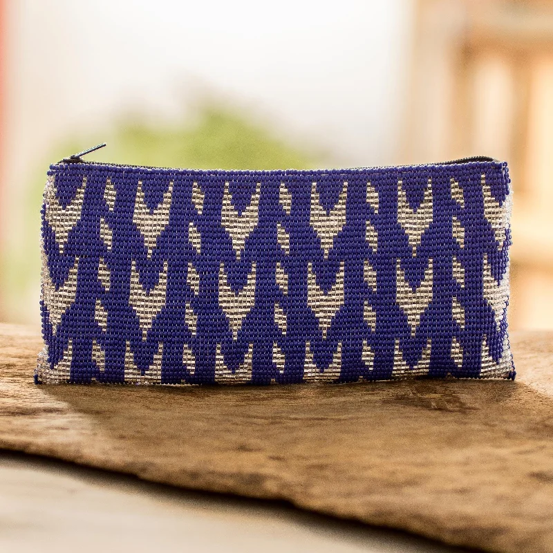 Blue Beaded Cosmetic Case - Panabaj Blues