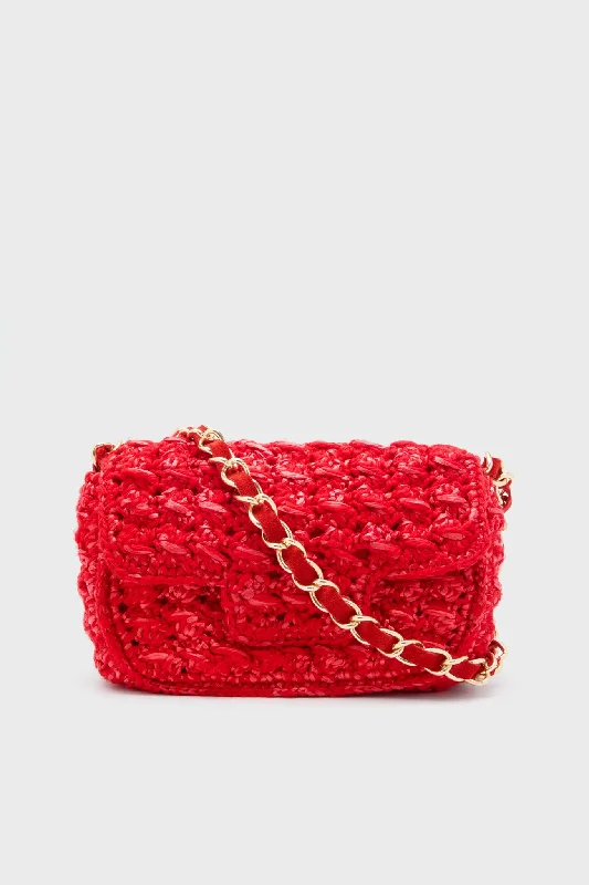 Bright Red Woven Shoulder Bag