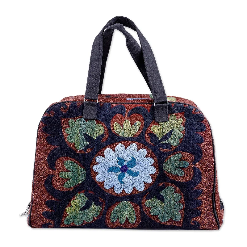 Cotton Blend Travel Bag with Suzani Floral Hand Embroidery - Creating Memories