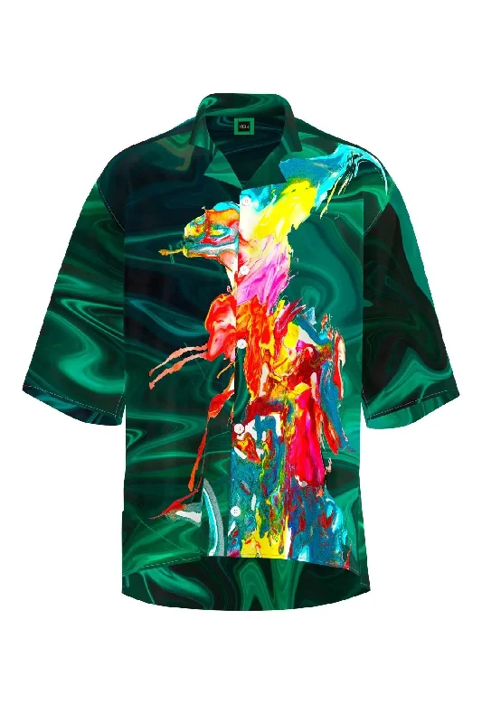 Cuban Collar Unisex Shirt in Paint Splash Print