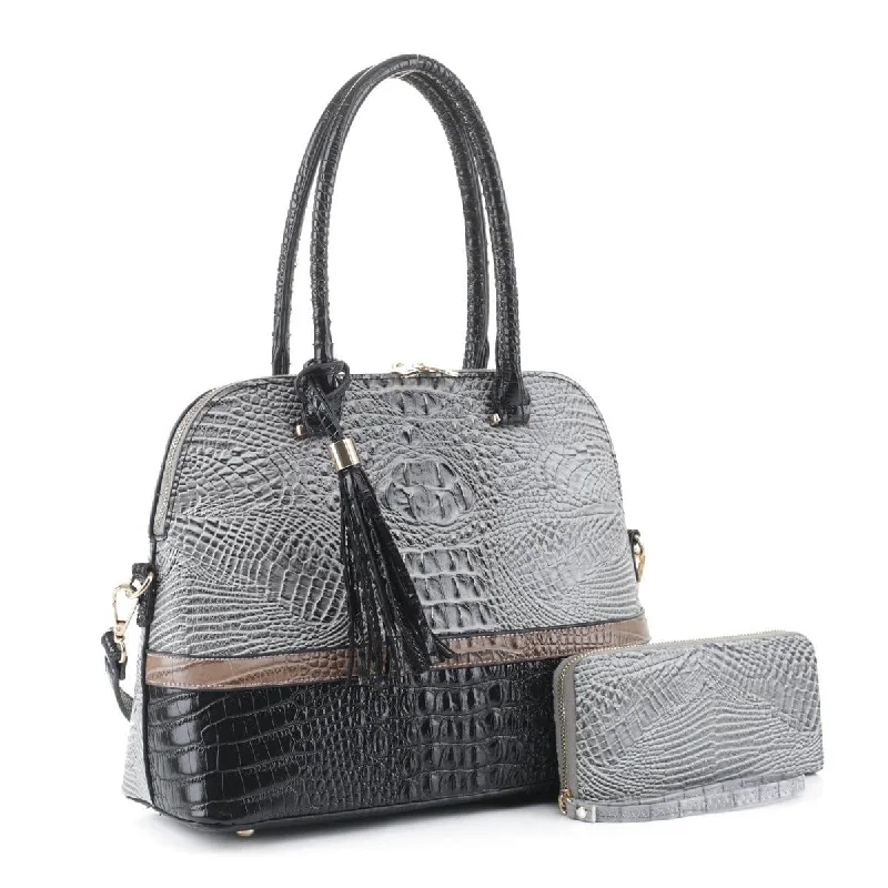 EM1334S Dome Crocodile Textured Handbag/Briefcase w/ Wallet