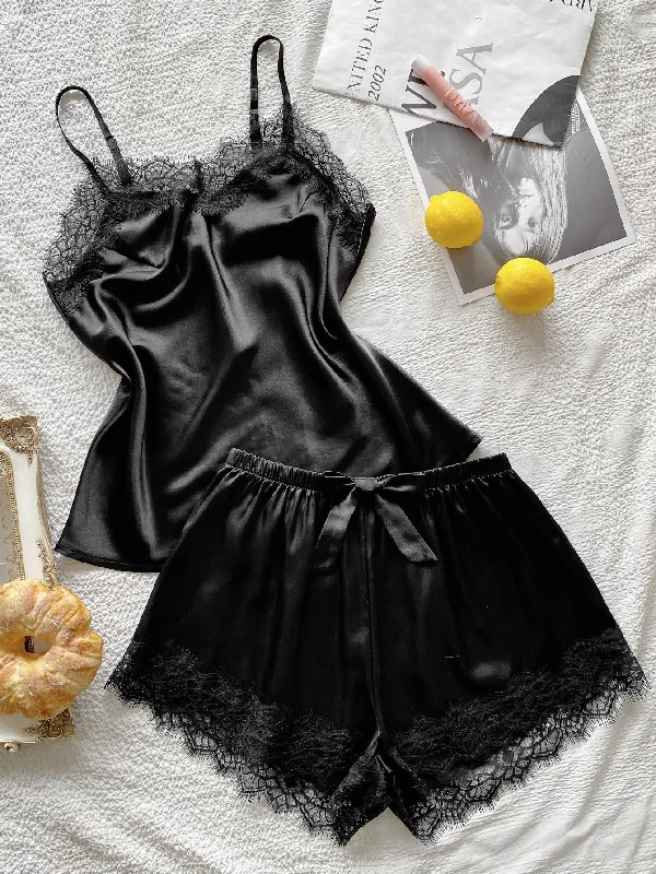 Eyelash Lace Satin Cami PJ Set