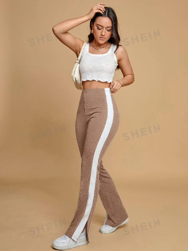 EZwear Contrast Side Seam Split Hem Pants