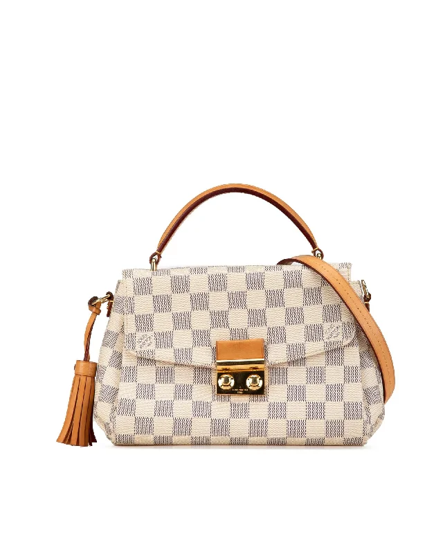 Damier Azur Croisette Canvas Bag with Leather Trim and Tassel Detail