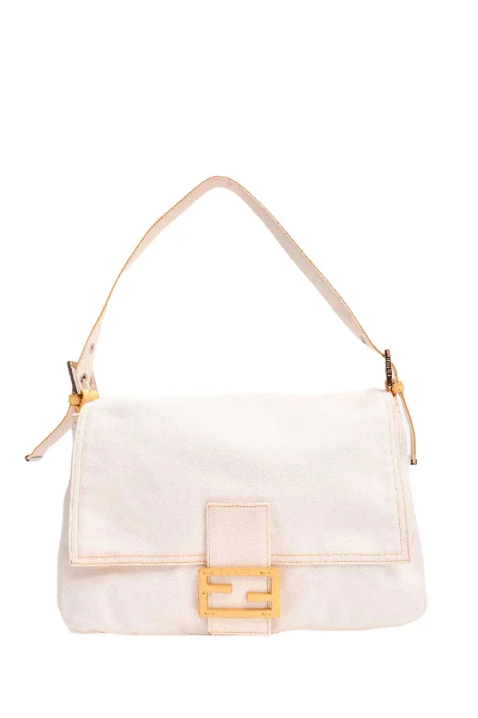 Fendi White Denim/Yellow Python Top Stitched Mamma Baguette Bag