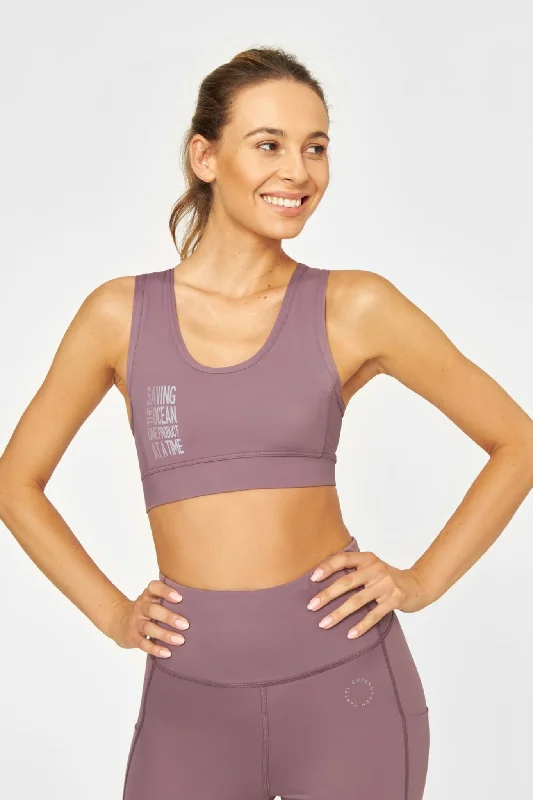 Sustainable Purple Flex sports bra statement