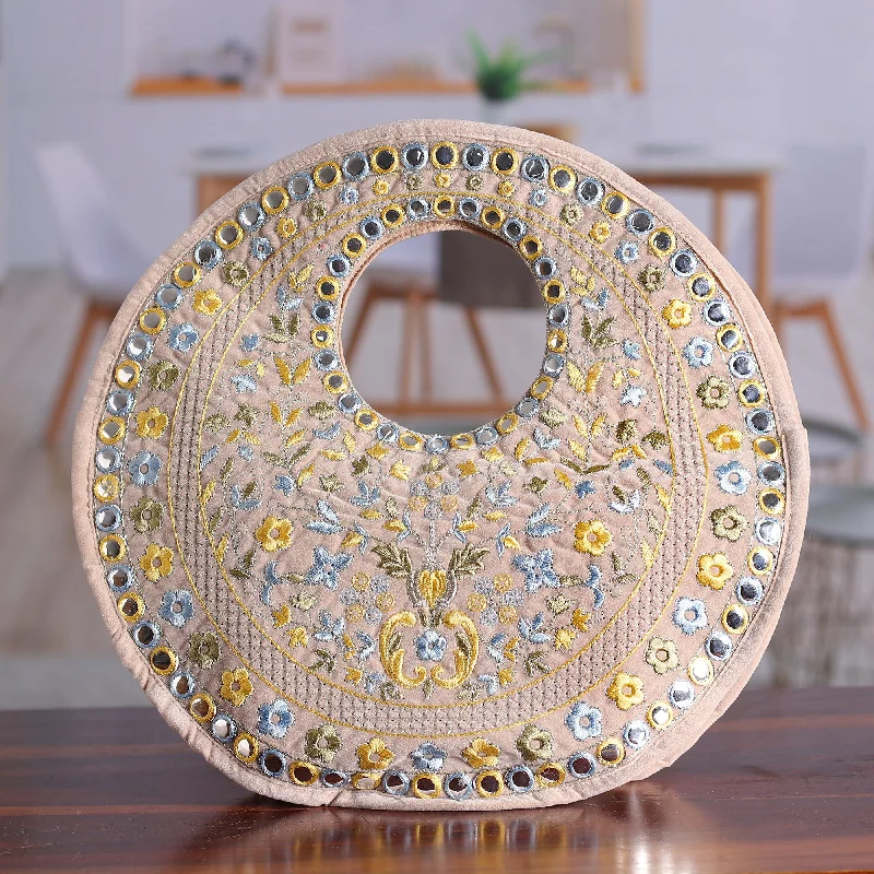 Floral Rayon Embroidered Yellow and Beige Handle Bag - Prosperous Jaipur