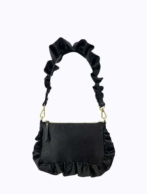 Frilled Satin Bag - Black