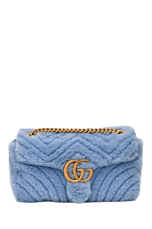 Gucci Blue Shearling Marmont Shoulder Bag