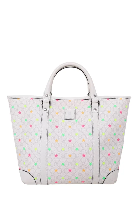 Gucci White Leather GG Supreme Multicoloured Stars Micro Tote Kids