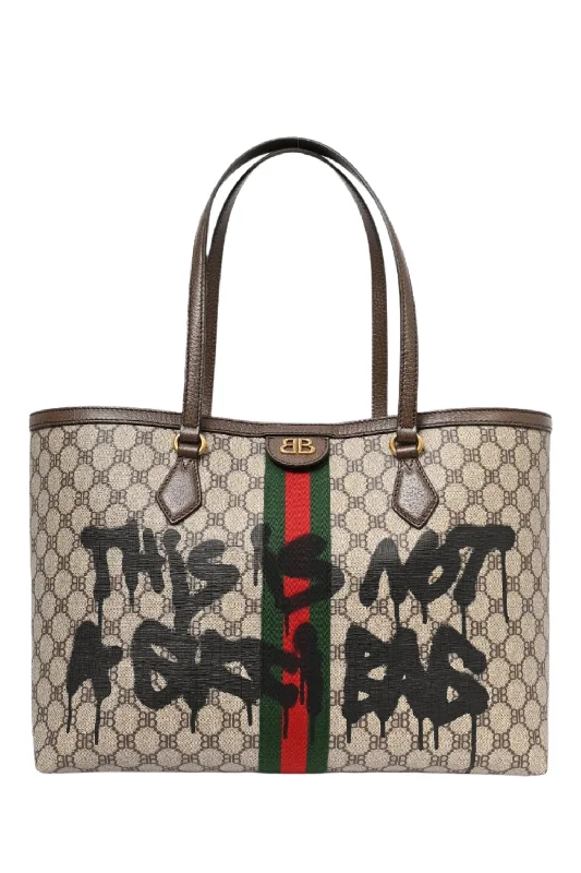 Gucci X Balenciaga Brown BB Supreme Ophidia Printed Shopping Tote