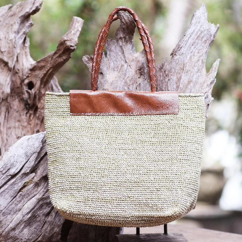 Hand Crafted Cotton and Leather Tote Bag from Bali - Quick Trip