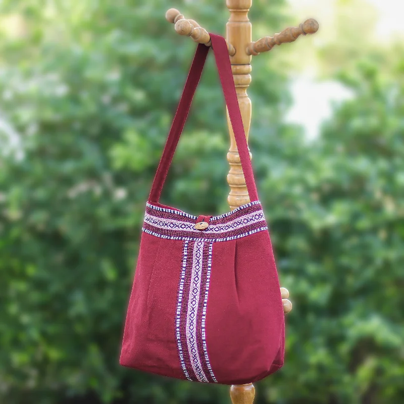 Handcrafted Crimson Cotton Shoulder Bag from Thailand - Thai Romance