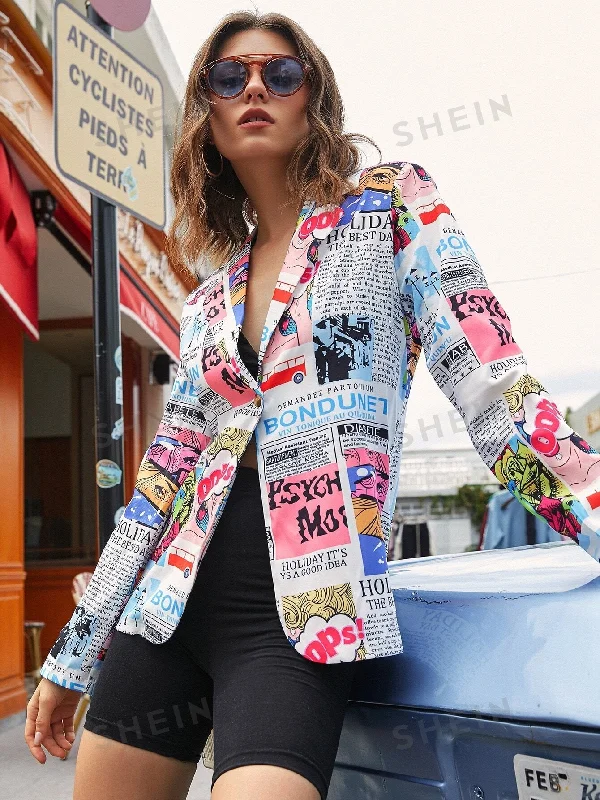 ICON Pop Art Print Single Button Blazer