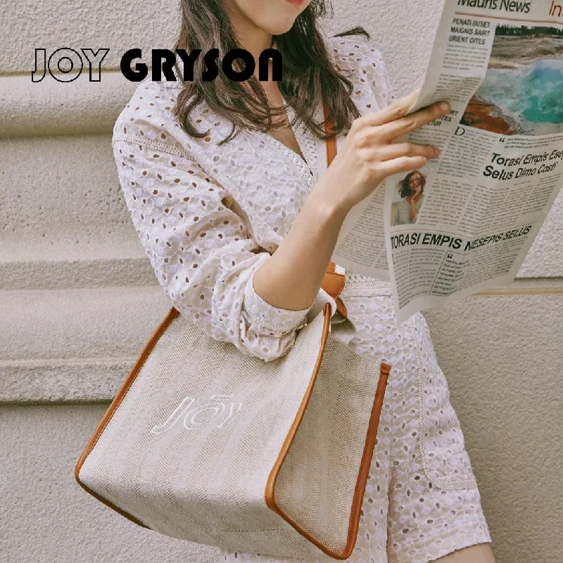 JOY GRYSON Carib Tote Bag Canvas Cowhide Cross Shoulder Bag LW0SE8130_0A