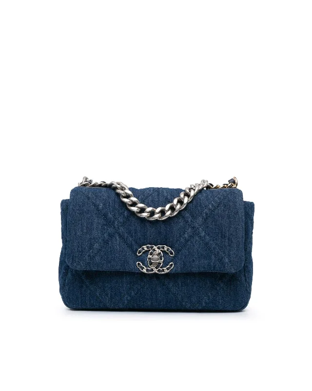 Quilted Denim Flap Bag with Chain Strap and CC Twist Lock