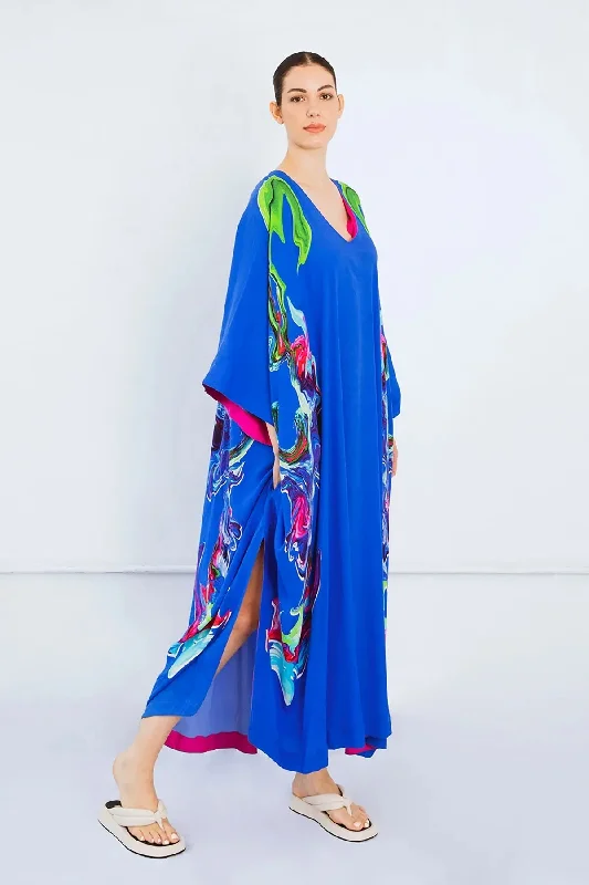 Sustainable Printed Kaftan in Blue Swirl