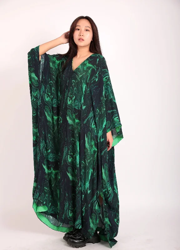 Eco-Friendly Printed Kaftan in Green Swirl