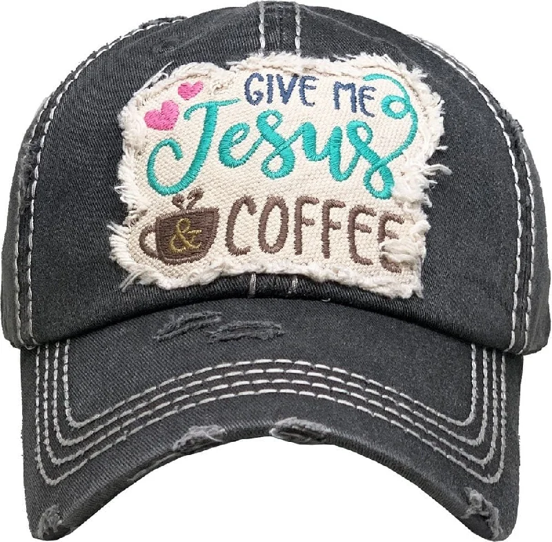 KBV1357 "Give Me Jesus & Coffee" Vintage Washed Baseball Cap