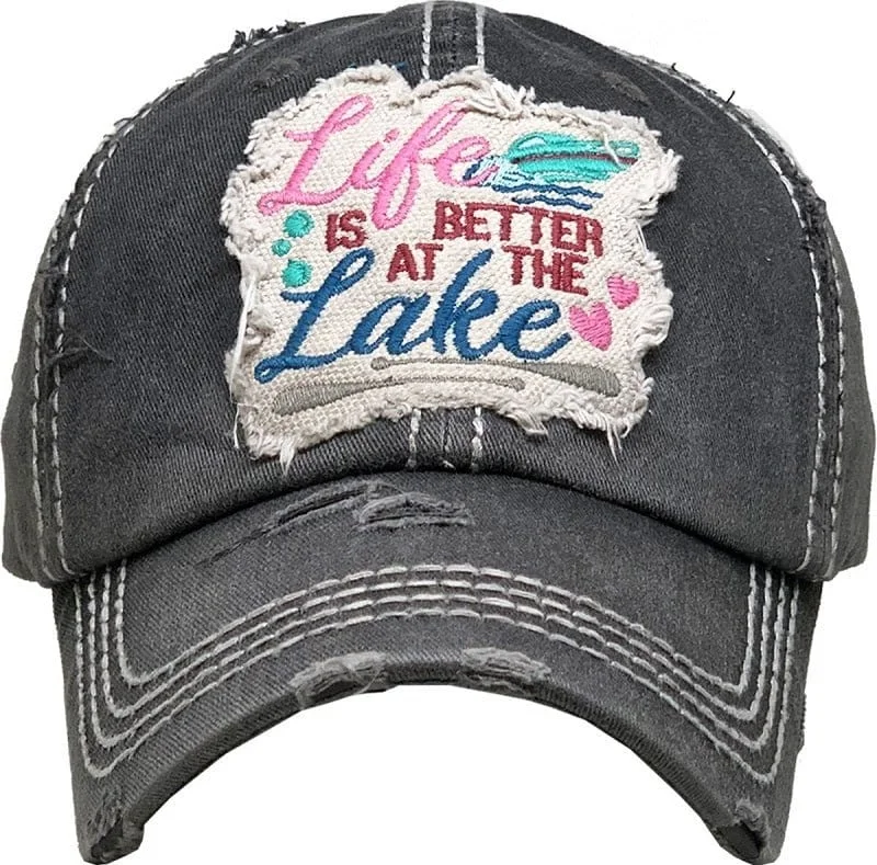 KBV1370 "LIFE IS BETTER AT THE LAKE " Vintage Washed Baseball Cap