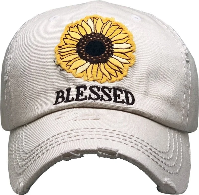 KBV1376 "Sunflower Blessed" Vintage Washed Baseball Cap