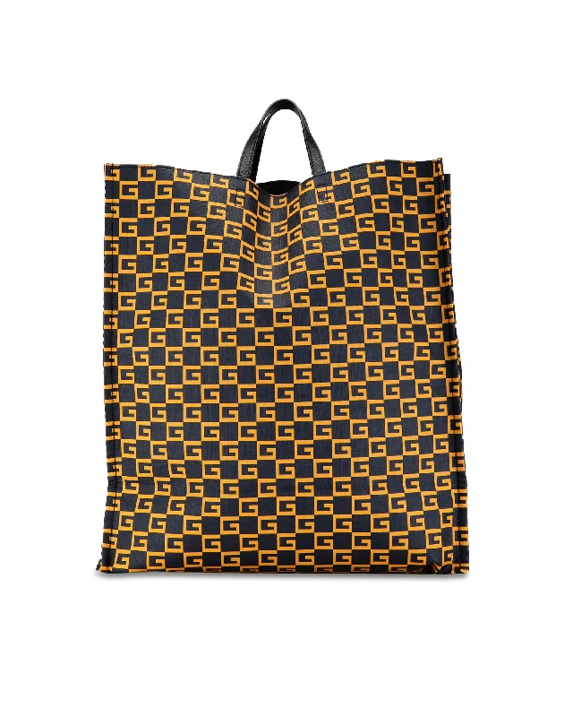 Coated Canvas Vertical Tote with Flat Leather Handles